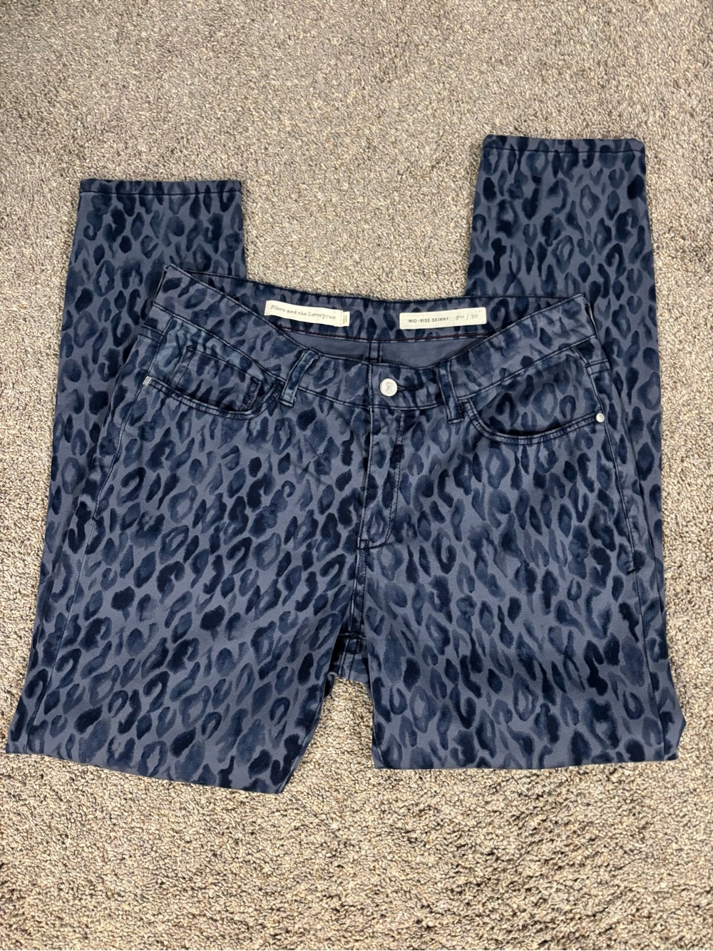 Pilcro and the Letterpress Blue Women’s Leopard Print Mid-Rise Skinny Jeans 30